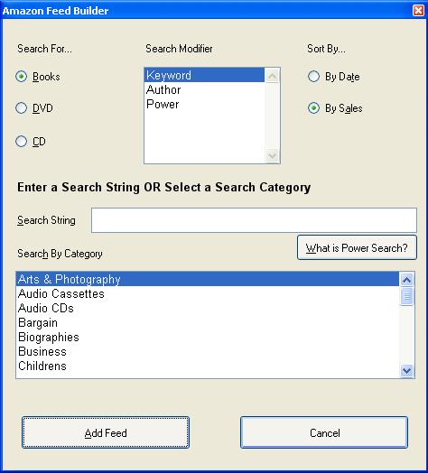 Amazon feed builder window.