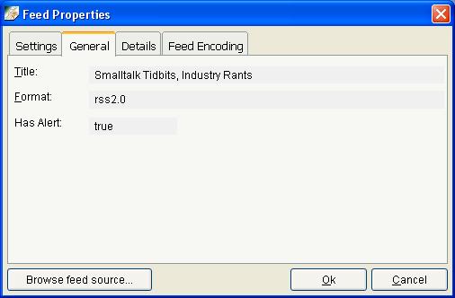 Feed properties window, general page.
