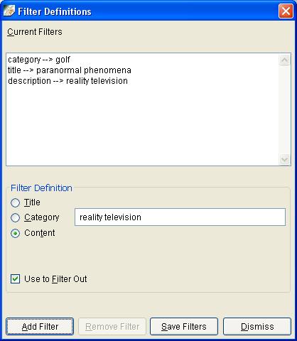 Filter definitions window.
