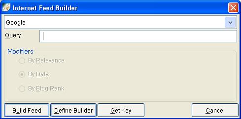 Internet feed builder window.