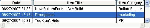 BottomFeeder 3 column item list pane.