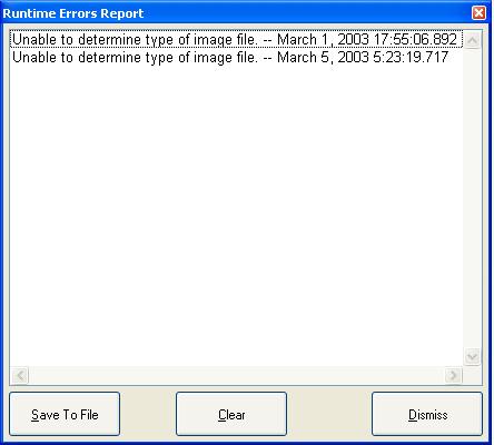 Runtime errors report window.
