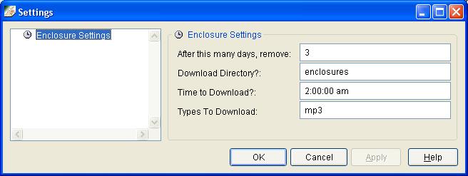 Enclosure manager settings window.