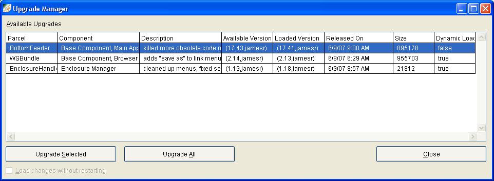 Upgrade manager window.